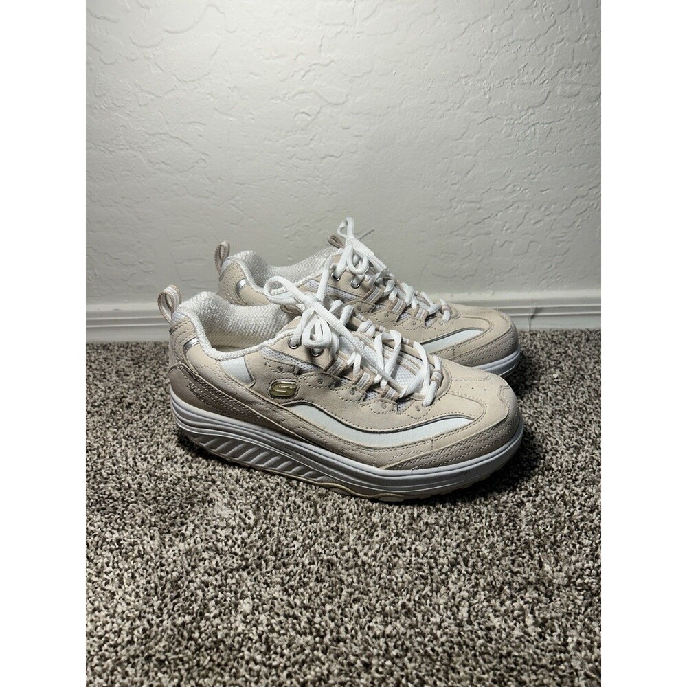Skechers Shape Ups Low Suede Trainers 11800 Light Beige White Rockers Size 7.5